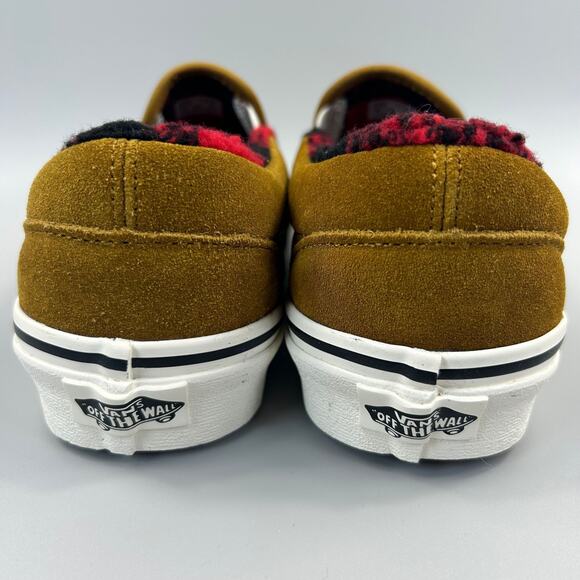 Vans Classic Slip On Cozy Hug Women Size 7 Brown Plaid Sherpa Skate Shoes NEW - Picture 4 of 6